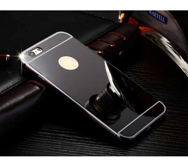 Zrkadlový kryt + bumper iPhone 6/6S - čierny